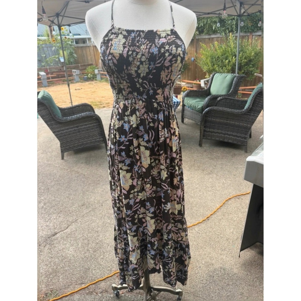 Intimately Free People Floral Smocked Maxi Dress Black Multi Size M